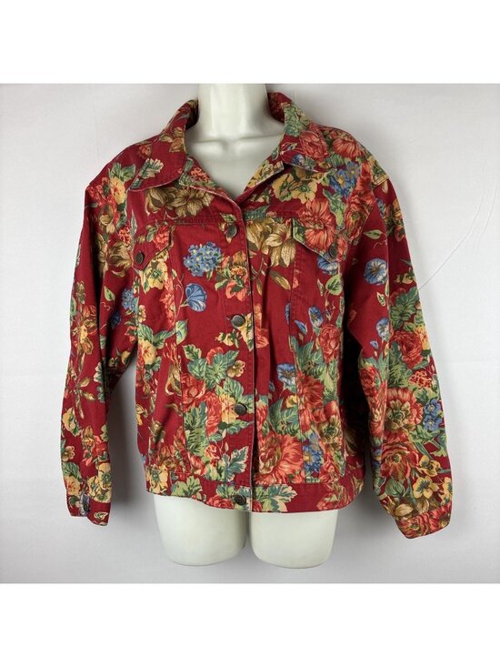 Susan Bristol Jackets & Blazers - Susan Bristol Jacket Womens XL Red Floral Cotton fits like 18/20 Petite